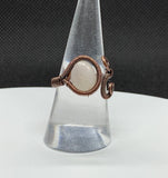 White Tumbled River Rock and Copper Ring - adjustable