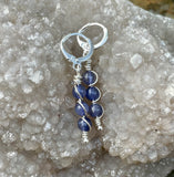 Sterling Silver and Iolite Earrings with Round Leverback Ear Wires. 