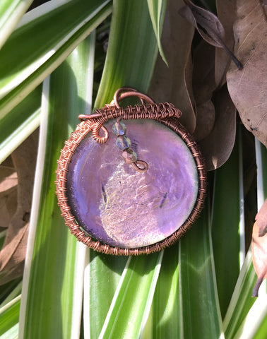 Unique Hand Painted Glass and Copper Pendant