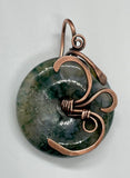 Moss Agate Donut Om Pendant in hammered Copper. 