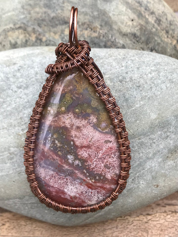 Colorful Ocean Jasper Pendant wrapped in copper