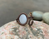 White Tumbled River Rock and Copper Ring - adjustable