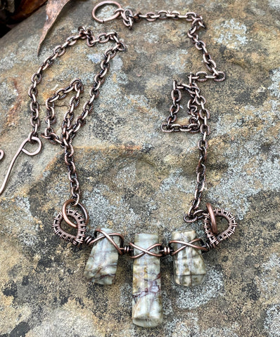 Picasso Jasper and Copper Necklace. 19 1/2" long. 