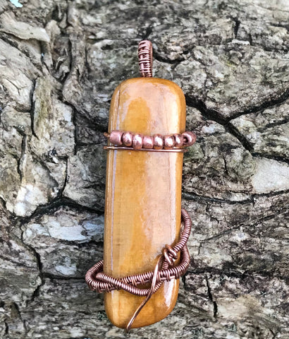 Charming Tumbled Petrified Wood Pendant wrapped in Copper