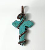 Turquoise Howlite (dyed) Cross Pendant in Wire Wrapped Copper.  