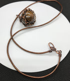 Handmade Bronzite Sphere Necklace in Copper with leather cord