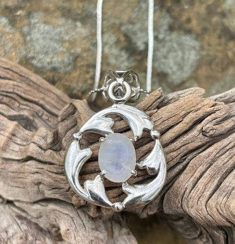 Faceted Rainbow Moonstone and Sterling Silver Necklace