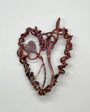 Red Patinated Free Form Copper Heart Pendant with Fancy Jasper Heart Accent. 