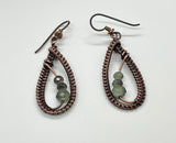 Wire Wrapped Copper Earrings with Crystals on Niobium Ear Wires. 