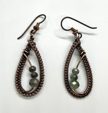 Wire Wrapped Copper Earrings with Crystals on Niobium Ear Wires. 