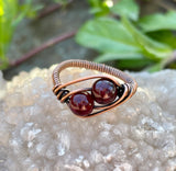 Wire Wrapped Copper Ring with Garnets. Size 8. 