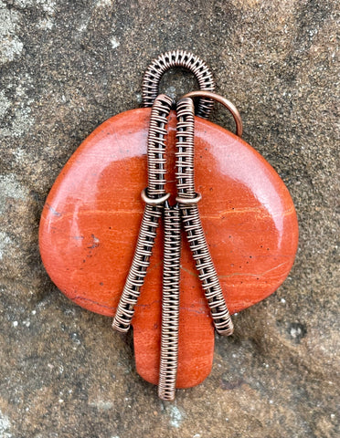 Red Jasper Mushroom Pendant in wire wrapped Copper. 