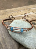 Copper Bangle Bracelet with Aquamarine and Glass Beads - Adjustable