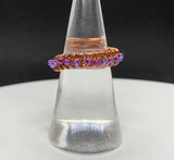 Woven Copper and Glass Seed Bead Ring - adjustable