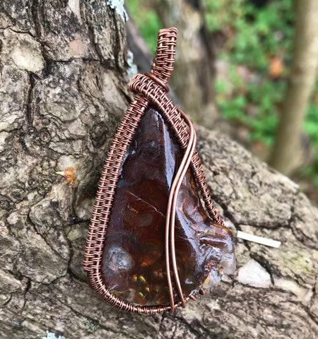 Fire Agate Pendant wrapped in Copper