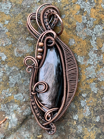 Hypersthene Pendant  in wire wrappe Copper