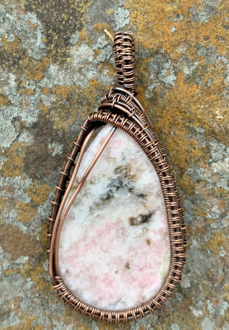 Pink Jade Pendant wrapped in Copper