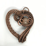 Dramatic Woven Copper Heart Pendant with Sunstone