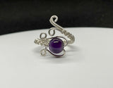 Adjustable Size Sterling Silver wire wrapped Ring with Amethyst.