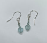 Sterling Silver Earrings with Blue Quartz Hearts and Faceted Apatites.