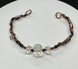 Heavy gauge Copper Bracelet with Woven Copper, Copper Swirls, Clear Lampwork Glass and Glass beads.