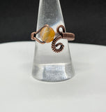 Adjustable Wire Wrapped Copper and Faceted Carnelian Ring.