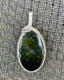 Serpentine with Pyrite Pendant in Sterling and Fine Silver