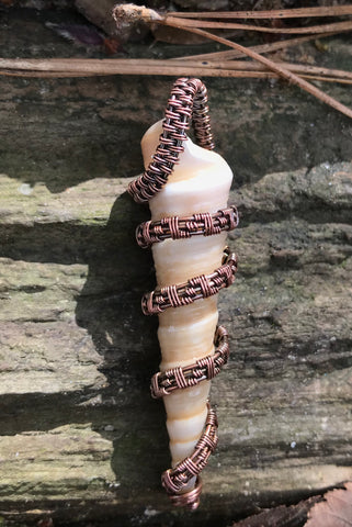 Spiral Seashell Pendant wrapped in Copper