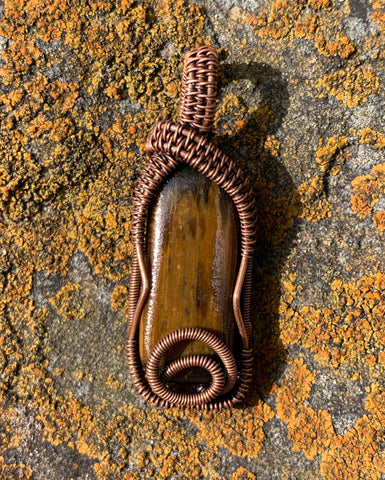 Petite Tumbled Petrified Wood Pendant in Copper