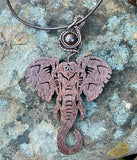 Lazer Cut Aspen Wood Elephant Necklace with a Wire Wrapped Copper Bail with Bronzite Bead. 