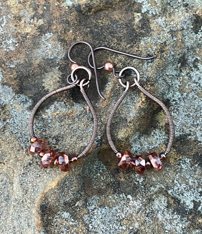 Hypoallergenic Copper and Czech Glass Hoop Earrings