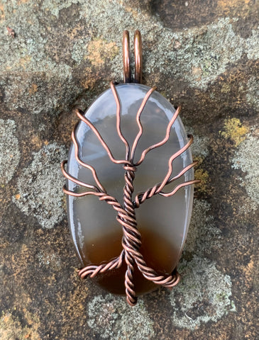 Agate and Copper Tree of Life Pendant