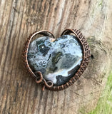 Beautiful Ocean Jasper Heart Pendant wrapped in copper