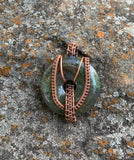 Moss Agate Donut Pendant wrapped in Copper