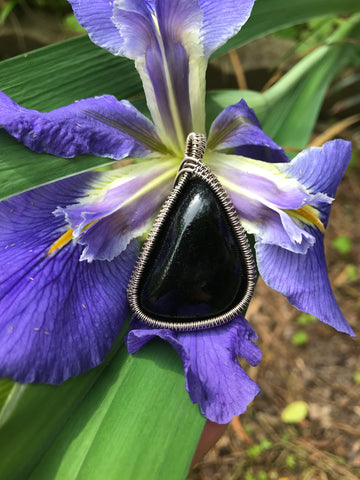 Stunning Black Obsidian Pendant in Oxidized Sterling Silver