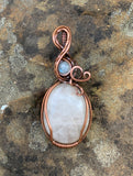 Tumbled River Rock and Rainbow Moonstone Pendant in Copper