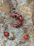 Carnelian Moon and Copper Necklace and Earring Set