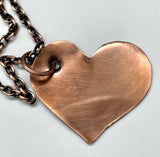 Handmade Copper Heart Necklace on 18 1/2" Copper Chain with handmade Heart clasp. 