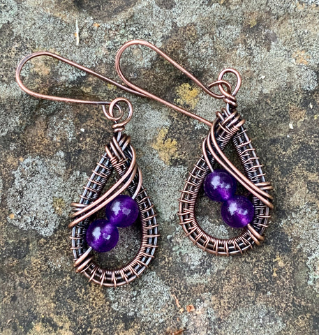 Handmade Amethyst and Copper Earrings