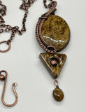 Rich Golden Brown Multi-Bronzite Necklace in wire wrapped Copper. Comes on a 19" chain. 