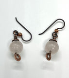 Dainty Rose Quartz Earrings in Copper with Niobium Ear Wires. 