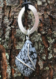 Snowflake Obsidian, Aluminum and Leather Necklace - adjustable