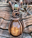Shimmering Sunstone and Labradorite Pendant in copper. 