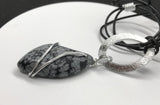 Snowflake Obsidian, Aluminum and Leather Necklace - adjustable