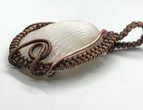 Pink and White Seashell Pendant wrapped in Copper