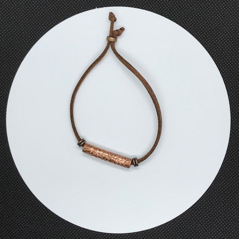 Handmade Adjustable Leather and Etched Copper Bracelet