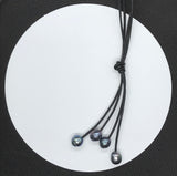 Timeless Pearl Drops Necklace in Black Leather