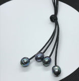 Timeless Pearl Drops Necklace in Black Leather