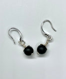 Dainty Matte Black Agate and Sterling Silver Earrings. 