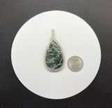 Large Seraphinite Pendant in wire wrapped Argentium Silver. 